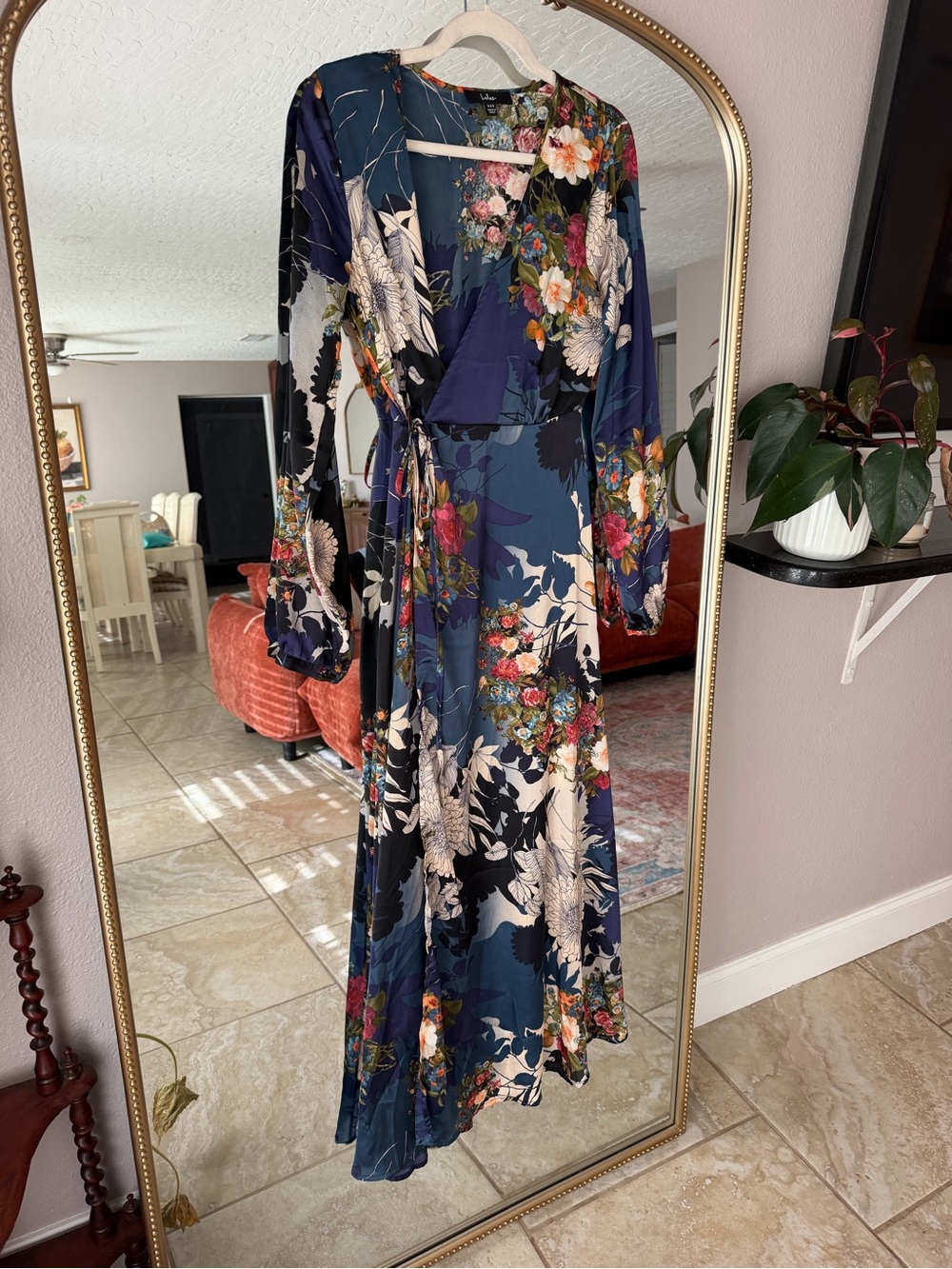 Lulu's Navy Floral Wrap Maxi Dress